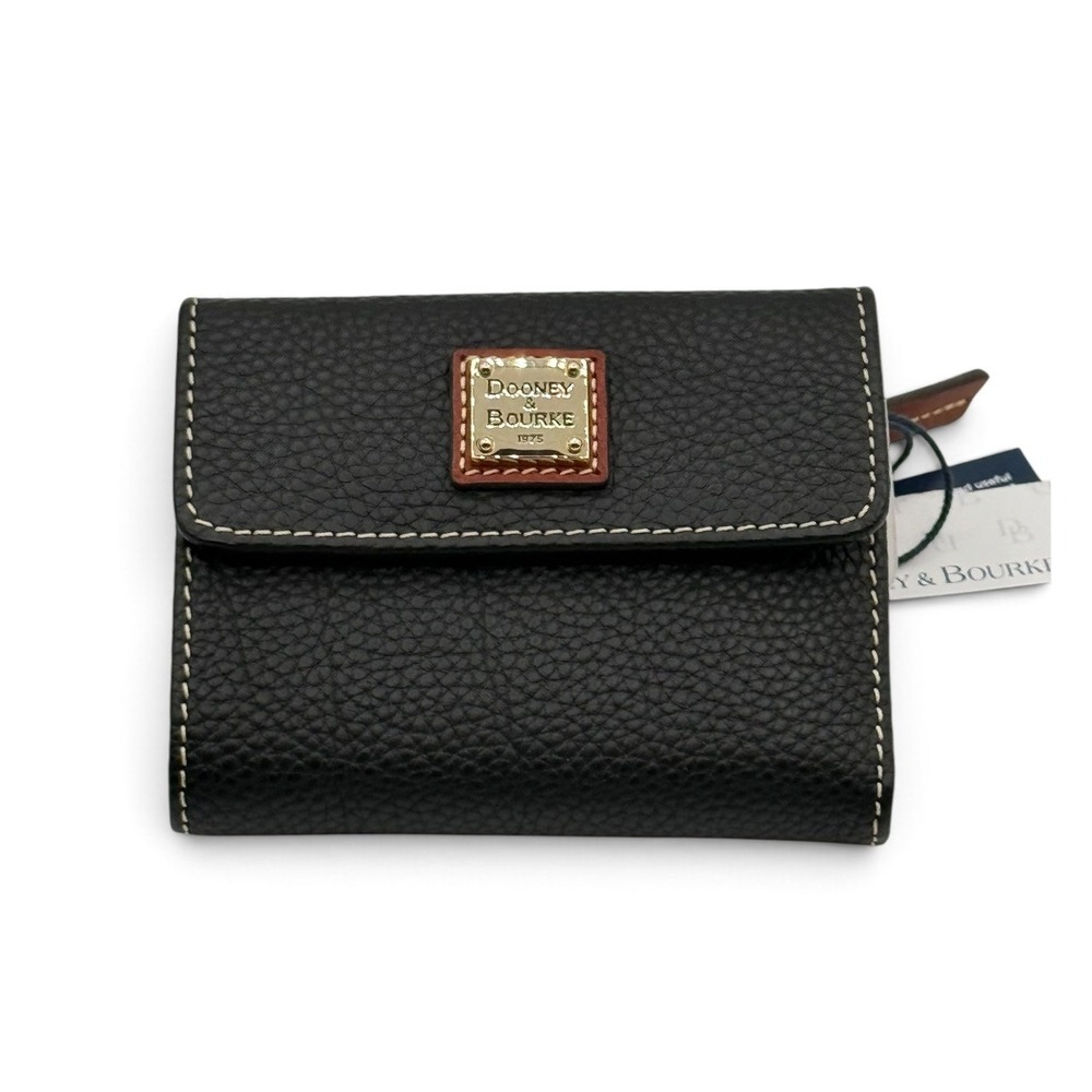 Dooney & Bourke Black Pebble Grain Small Flap Credit Card Wallet